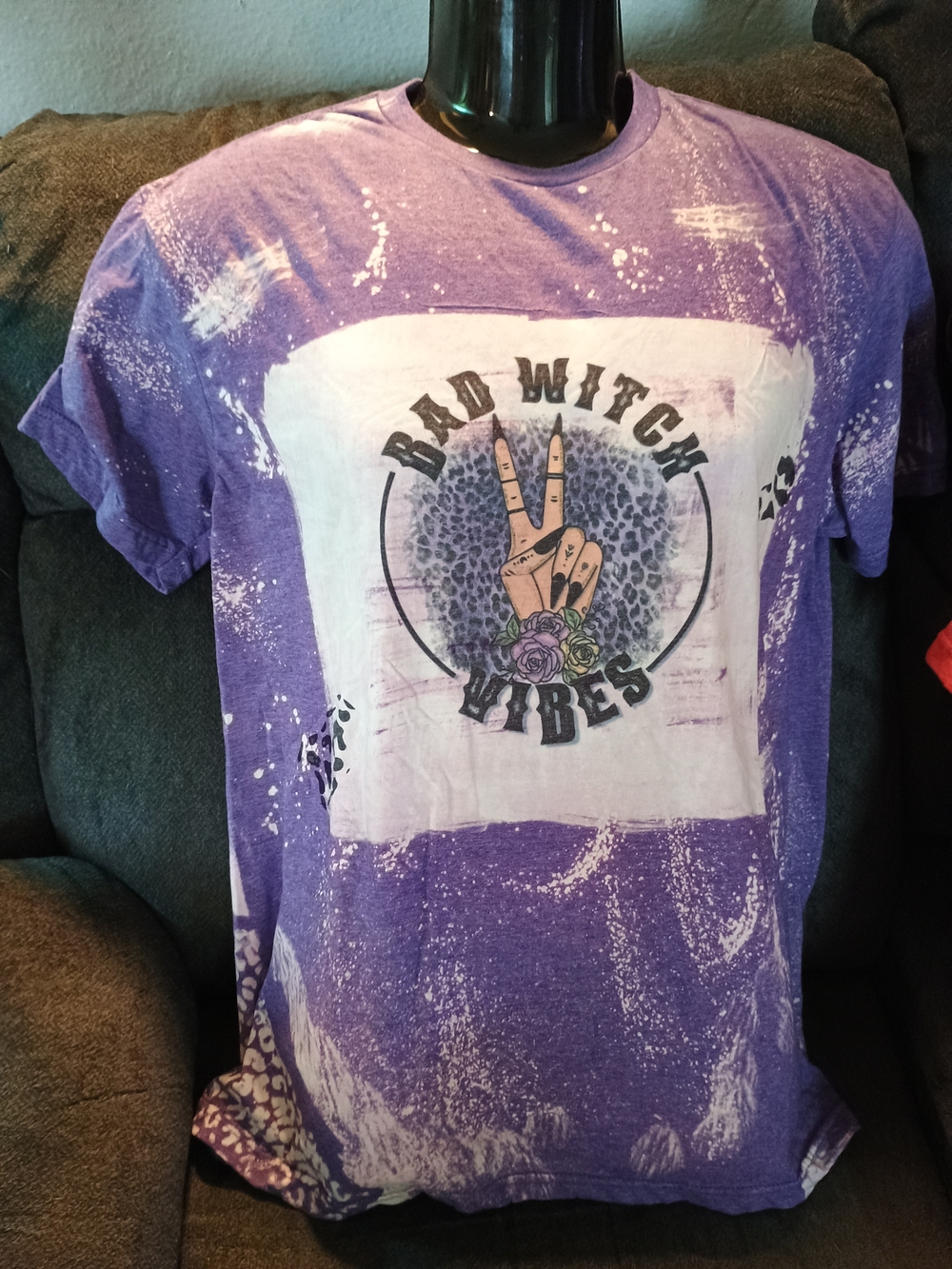 Bad Witch Vibes T-Shirt Large Handmade Hand Bleached Purple Witchy Goth Tee
